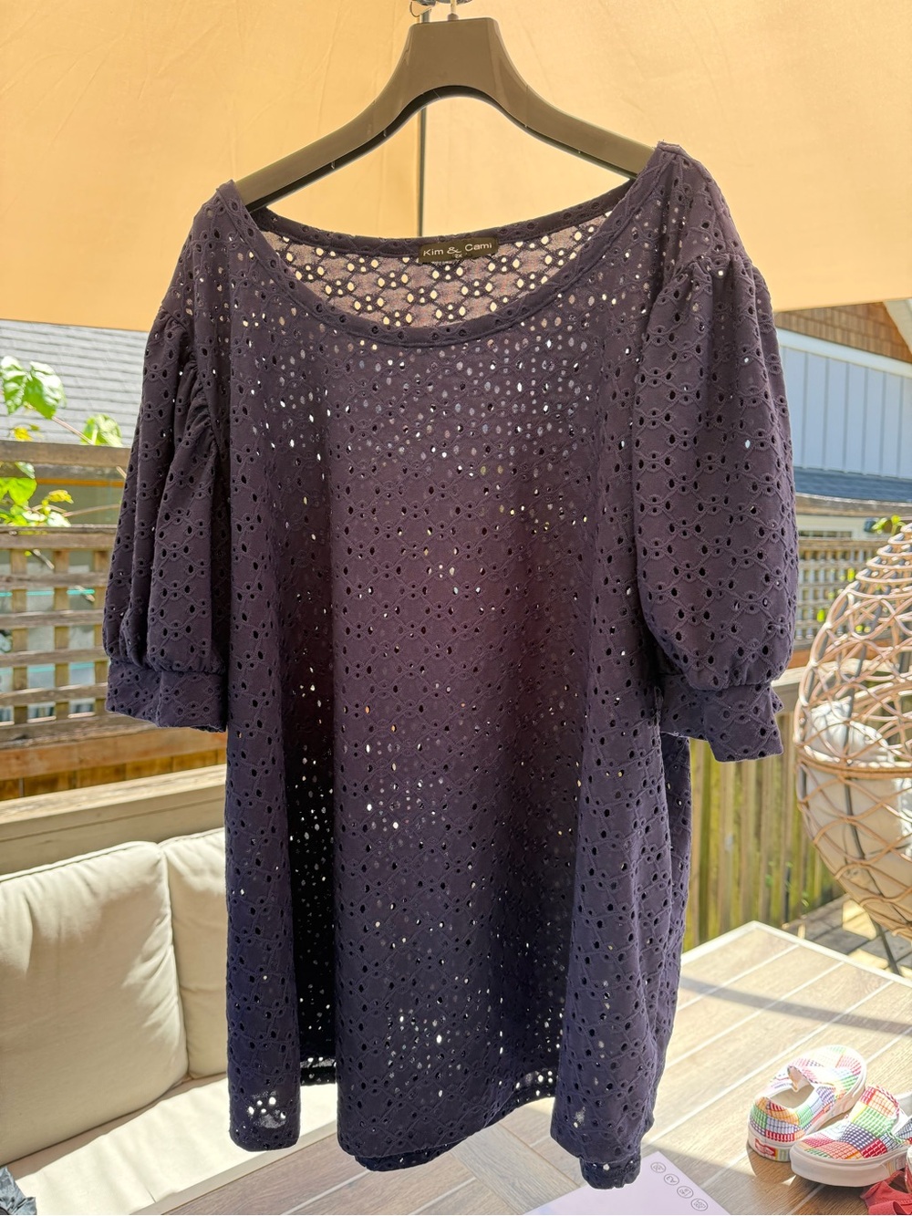 Kim & Cami Eyelet Puff Sleeve Top in Deep Purple